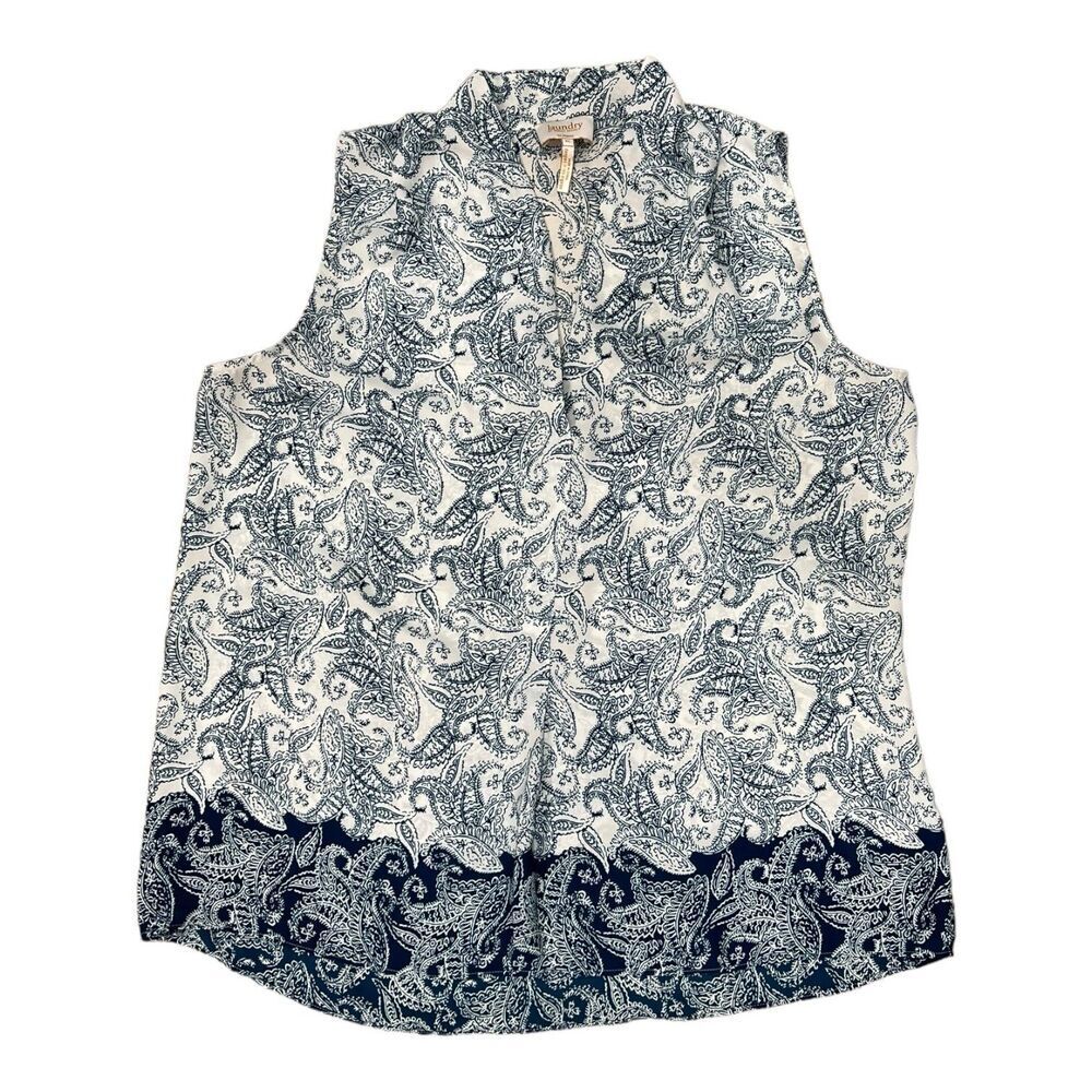 Laundry by Shelli Segal Blue Paisley Print Sleeveless Blouse XL